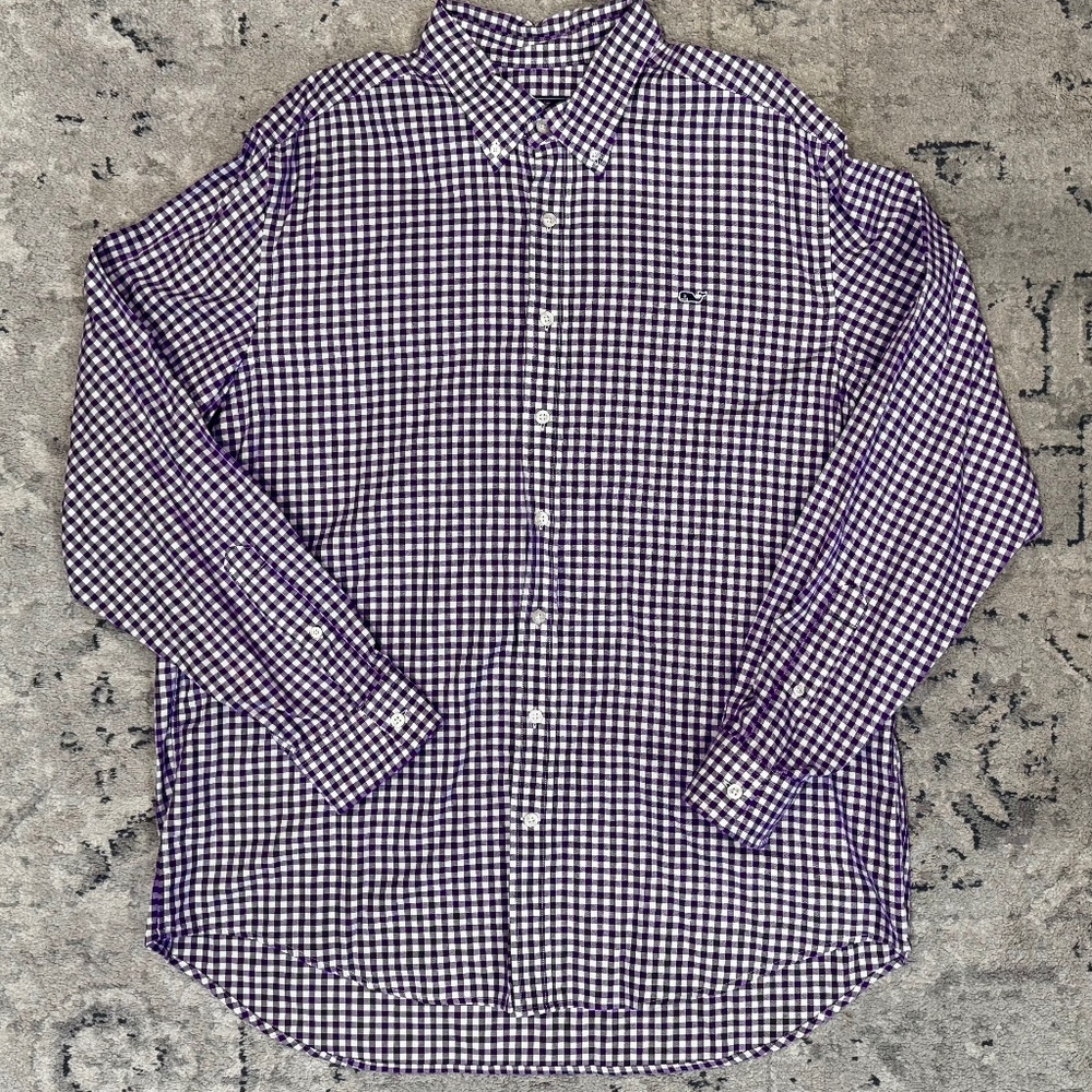 Vineyard Vines Men's Slim Fit Whale Button Down Shirt Purple/White Sz XL